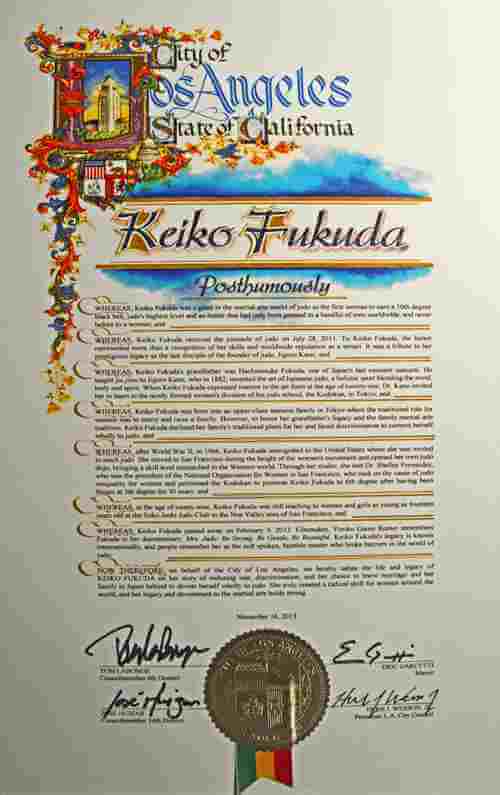 LA proclamation commending Keiko Fukuda