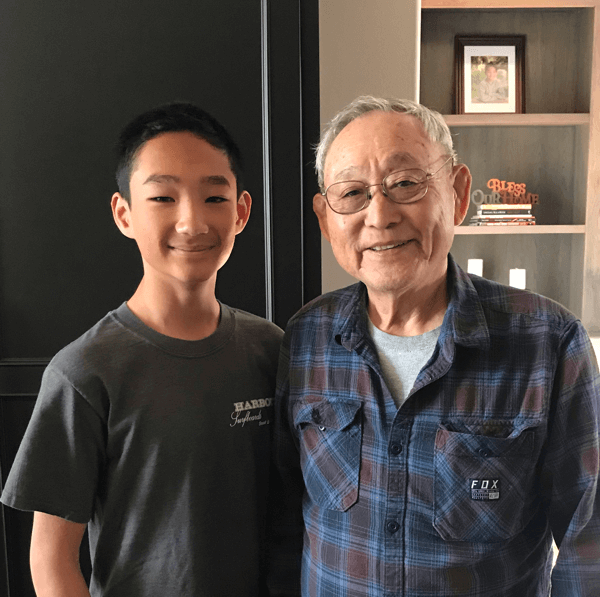 Haruo Makimoto with his grandson, Sebastian