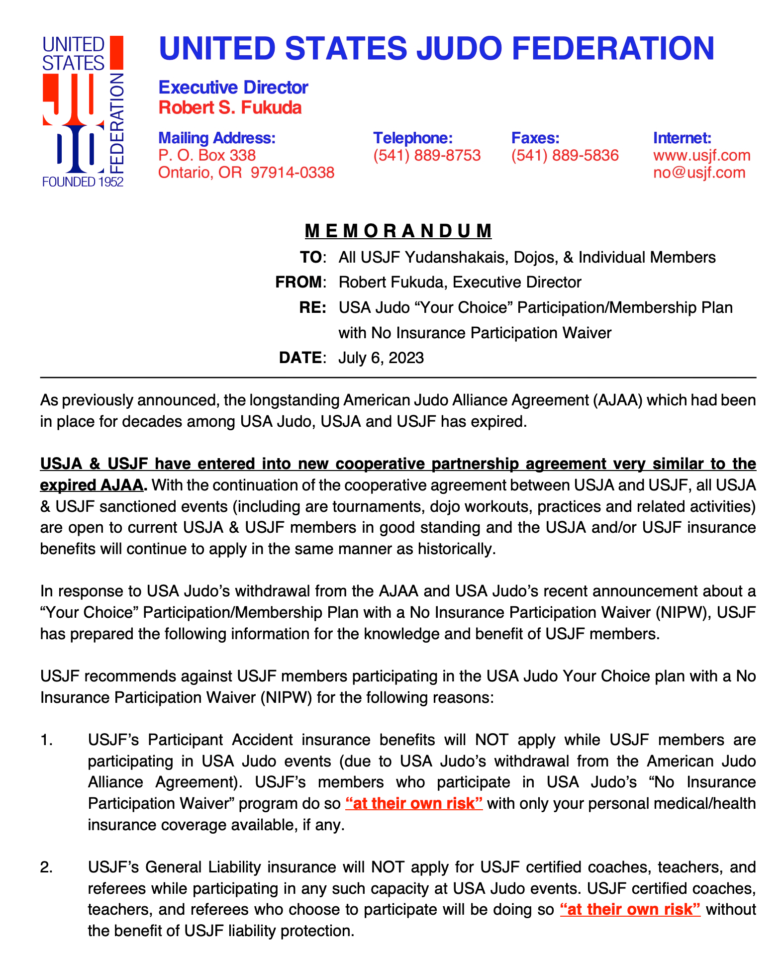 USJF Statement On USAJudo Your Choice